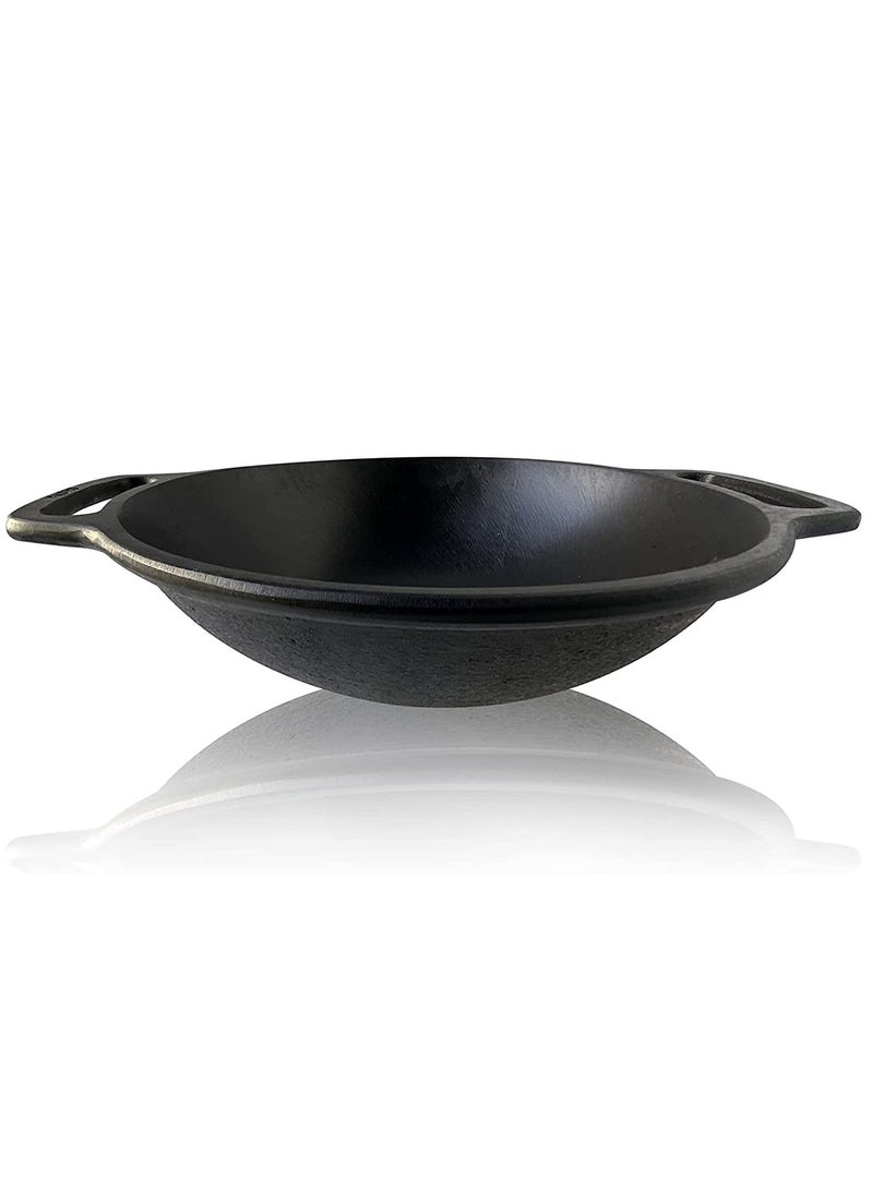 Ayda Cast Iron Pre-Seasoned Kadai Flat Bottom Wok for Cooking and Deep Frying 24cm  - Image 4
