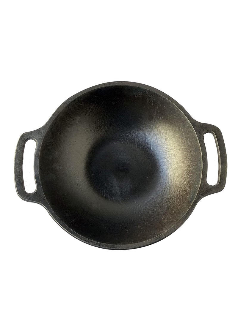 Ayda Cast Iron Pre-Seasoned Kadai Flat Bottom Wok for Cooking and Deep Frying 24cm  - Image 2