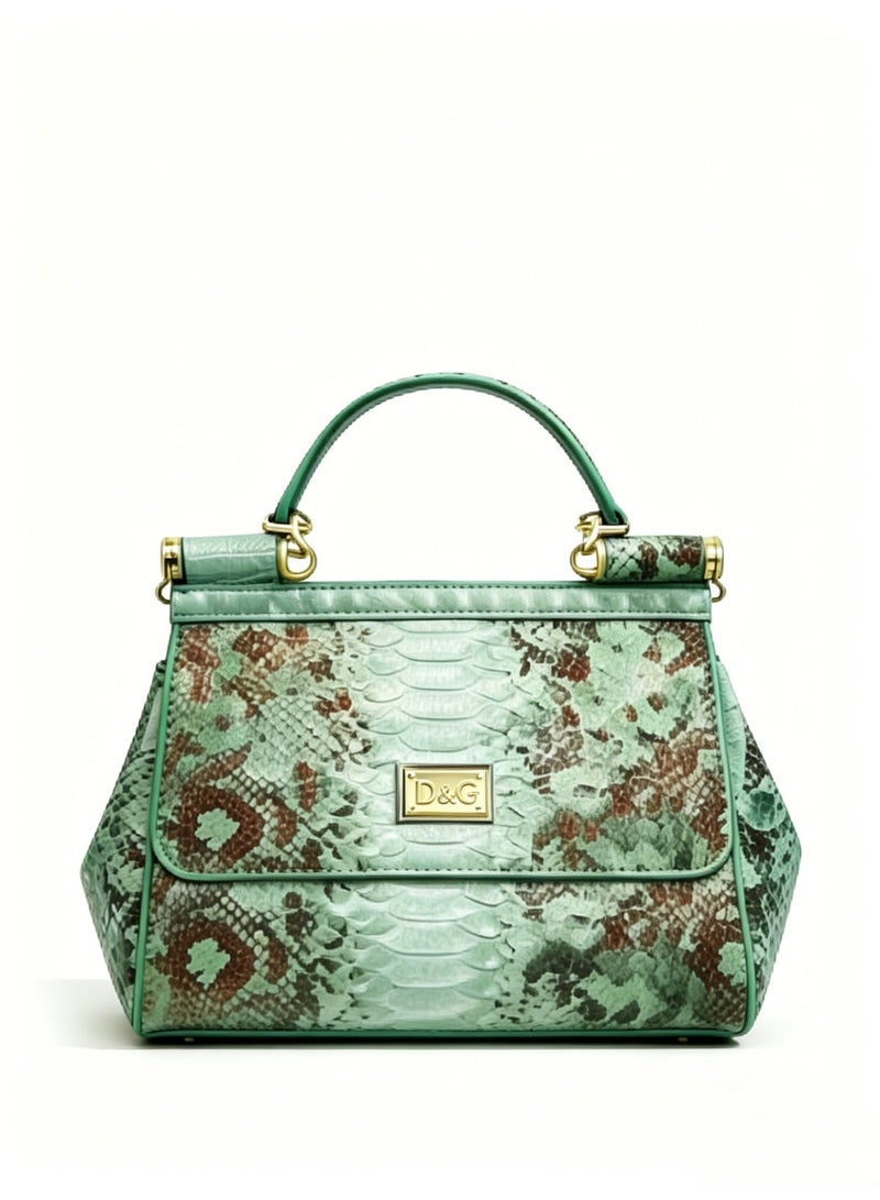 دي آند جي D&G logo green snake pattern shoulder bag-sequined shoulder strap adjustable handbag, suitable for luxurious daily and formal styling. Dinner bag - Image 1