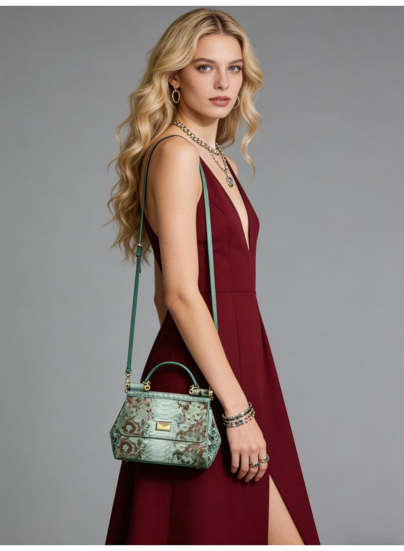 دي آند جي D&G logo green snake pattern shoulder bag-sequined shoulder strap adjustable handbag, suitable for luxurious daily and formal styling. Dinner bag - Image 2