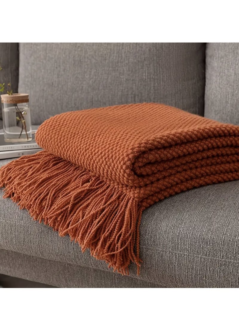 Nakhl 1pc Blankets & Throws for All Seasons，Lightweight Decorative Soft & Cozy Knit Blanket with Tassel for Couch Bed Sofa Home Decor(130x180cm) - Image 1