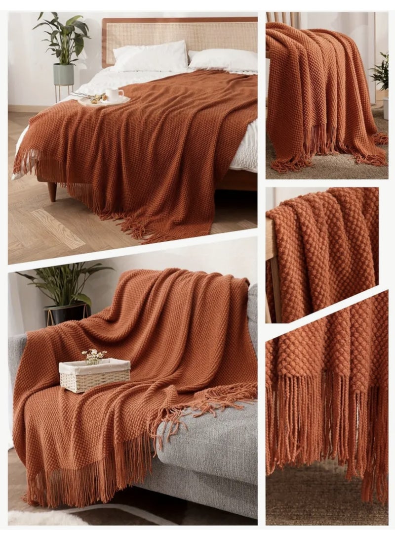 Nakhl 1pc Blankets & Throws for All Seasons，Lightweight Decorative Soft & Cozy Knit Blanket with Tassel for Couch Bed Sofa Home Decor(130x180cm) - Image 2