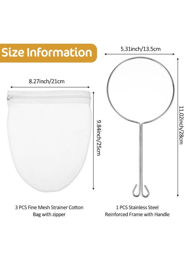 PAWSONIFY 3 Pcs Reusable Cheesecloth Bags and Fine Mesh Strainer Set with Stainless Steel Handle, Nut Milk Bag for Homemade Nut Milk Yogurt, Juice Strainer - Image 2