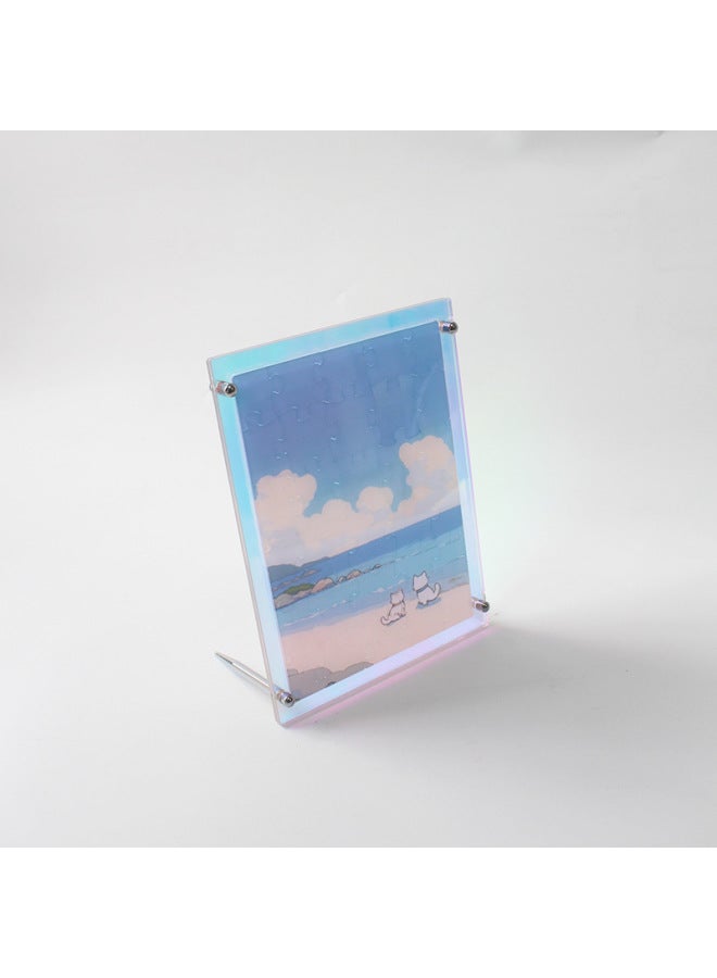 Color Acrylic Jigsaw Puzzle Photo DIY Star Peripheral Portrait Table Valentine's Day Gift To Figure-Color:40*40cm Colorful Bottom - Image 1