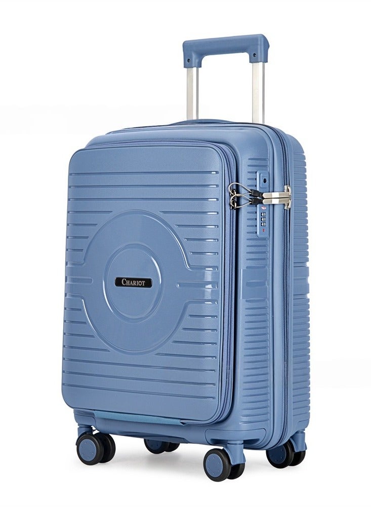 Lucky Power Front Open Carry-On Luggage with Laptop Pocket, PP Material, TSA Lock, Silent Spinner Wheels – Lightweight Hard Shell Cabin Suitcase for Travel (20-Inch) - Image 1