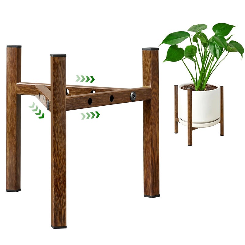 Airpark Adjustable Plant Stand Indoor, Metal Mid Century Modern Plants Stands, Stable Plant Holder Indoor Outdoor Corner, Fit 8 9 10 11 12 inch Pots,Brown Wood-Grain (Pot & Plant Not Included) - Image 1