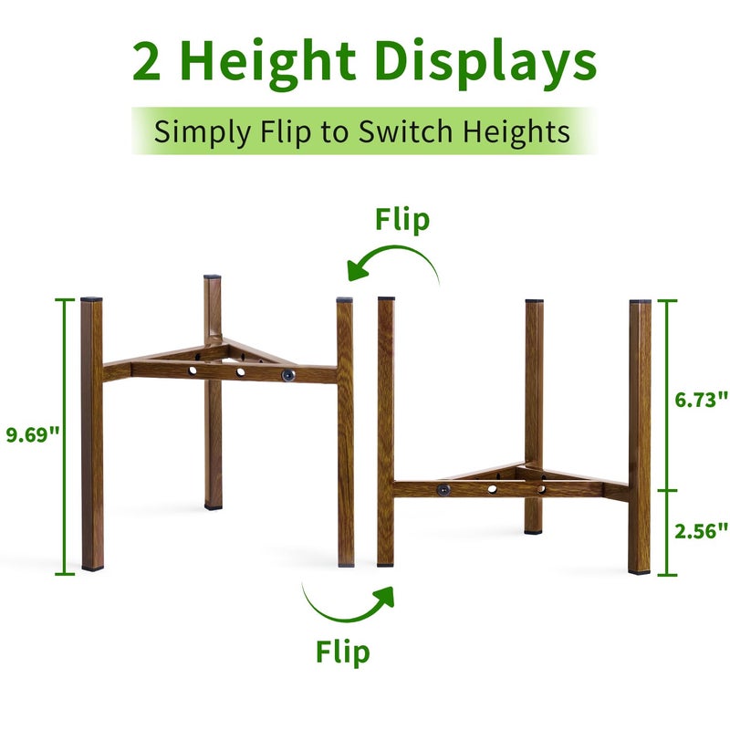 Airpark Adjustable Plant Stand Indoor, Metal Mid Century Modern Plants Stands, Stable Plant Holder Indoor Outdoor Corner, Fit 8 9 10 11 12 inch Pots,Brown Wood-Grain (Pot & Plant Not Included) - Image 4