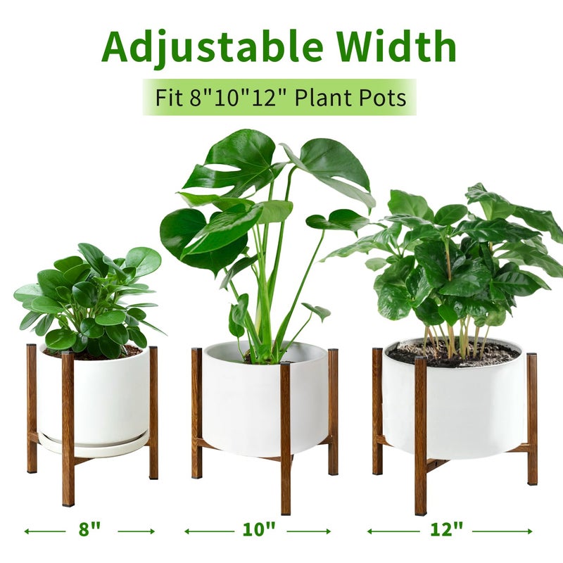 Airpark Adjustable Plant Stand Indoor, Metal Mid Century Modern Plants Stands, Stable Plant Holder Indoor Outdoor Corner, Fit 8 9 10 11 12 inch Pots,Brown Wood-Grain (Pot & Plant Not Included) - Image 3