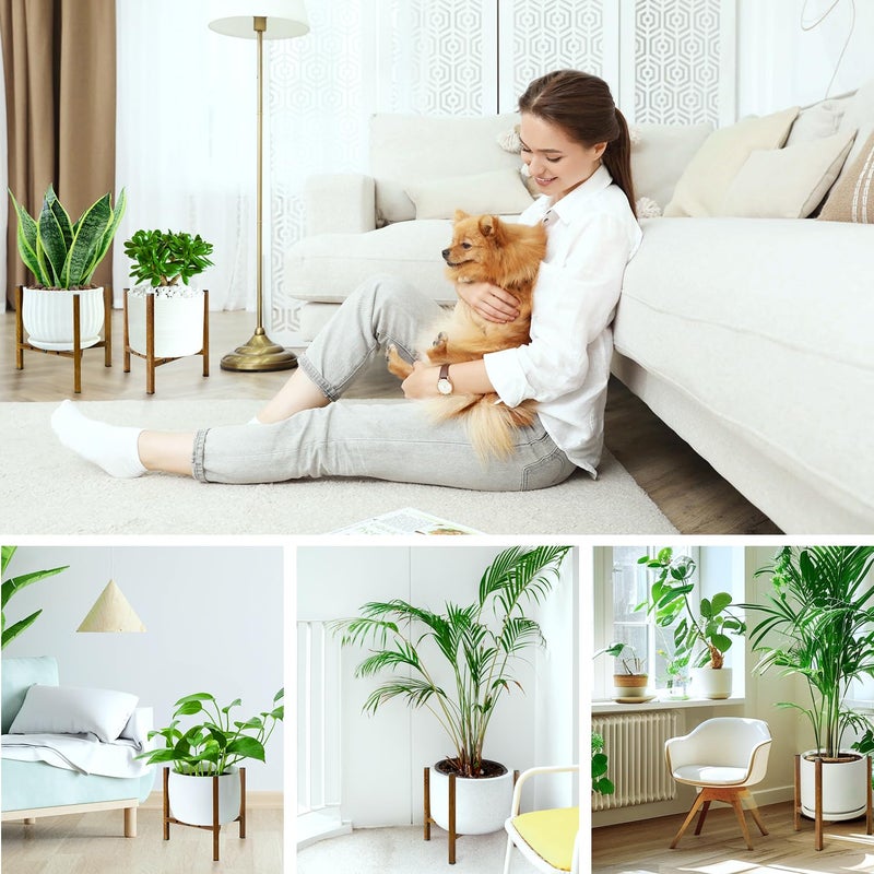 Airpark Adjustable Plant Stand Indoor, Metal Mid Century Modern Plants Stands, Stable Plant Holder Indoor Outdoor Corner, Fit 8 9 10 11 12 inch Pots,Brown Wood-Grain (Pot & Plant Not Included) - Image 5