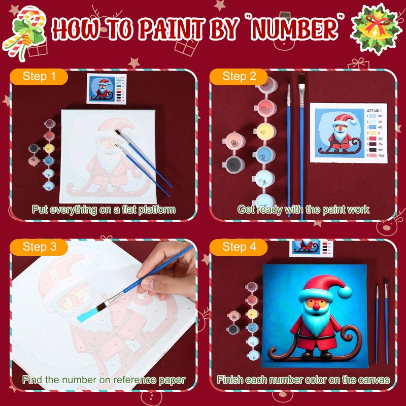 Nezyo 12 Sets Paint by Numbers Kit with Frame for Adult Beginners, DIY Acrylic Paint by Number Canvas for Painting Party Activity Birthday Gift, 8 x 8 Inch - Image 4
