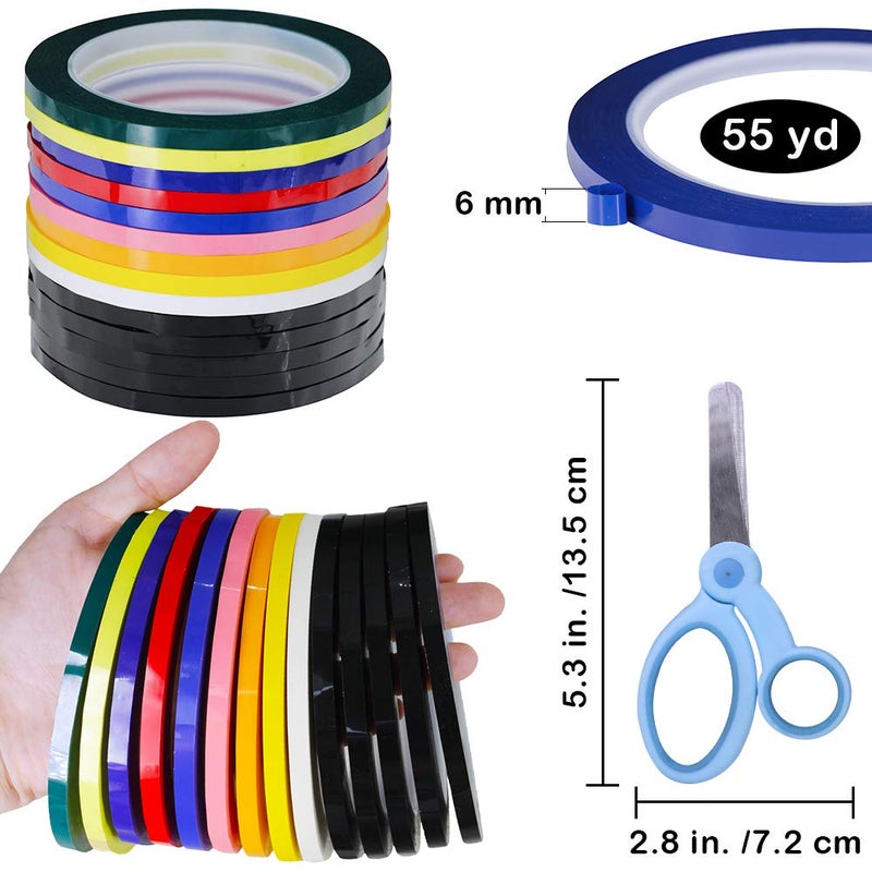 Supla 10 Colors 14 Rolls Whiteboard Art Tape 1/4" Wide X 55yd Long Per Roll Artist Tape Marking Grid Tapes Chart Graphic Tape Single-Side Self-Adhesive Mara Tape with a Scissor for Art Board Outdoor - Image 2