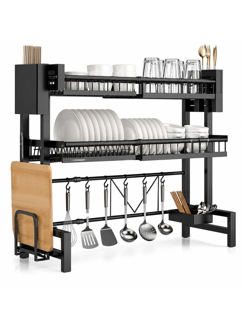Yolu 3 Tiers Adjustable Over The Sink Dish Drying Rack, Expandable Kitchen Sink Rack, Heavy Duty Thickened Metal Frame Kitchen Shelf, Multi-Functional Storage with Knife, Cutting Board & Utensil Holder - Image 1