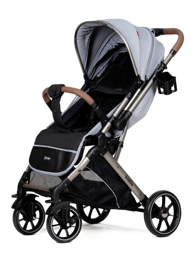 Kidilo Lightweight Foldable Baby Stroller with 360Â° Swivel Front Wheels, Reversible Handle, Adjustable Canopy & Multi-Point Safety Harness | Compact, Travel-Friendly, Easy to Fold, Modern Design | Ideal for Newborns to Toddlers Up to 3 Years - Image 4