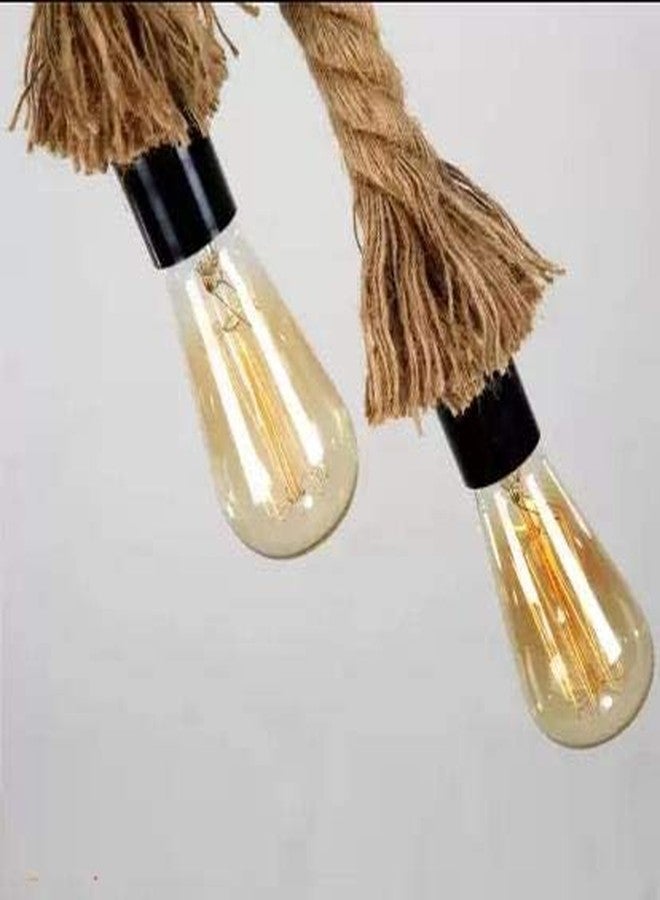 Areezo E27 Holder Base Mounted Vintage Natural Rustic Rope Jute Type Hanging Pendant Ceiling Light (Wooden Rope Hanging Light)-AC - Image 2