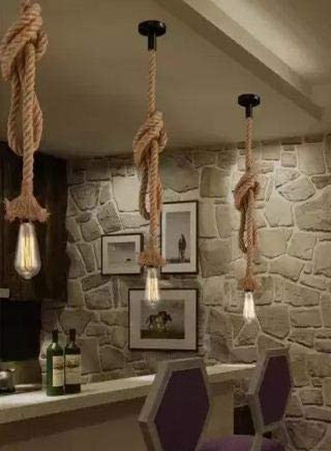 Areezo E27 Holder Base Mounted Vintage Natural Rustic Rope Jute Type Hanging Pendant Ceiling Light (Wooden Rope Hanging Light)-AC - Image 3