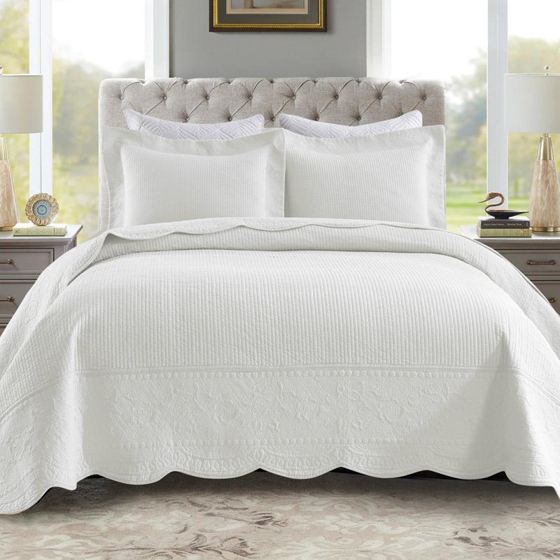 MarCielo 3-Piece 100% Cotton Oversized Bedspread Lightweight Quilt Coverlet Embroidery Farmhouse Bedding Set (TG Bright White, Oversized King (118"x106")) - Image 1