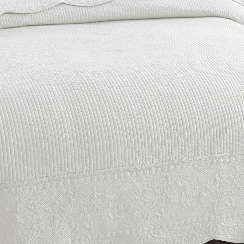 MarCielo 3-Piece 100% Cotton Oversized Bedspread Lightweight Quilt Coverlet Embroidery Farmhouse Bedding Set (TG Bright White, Oversized King (118"x106")) - Image 4