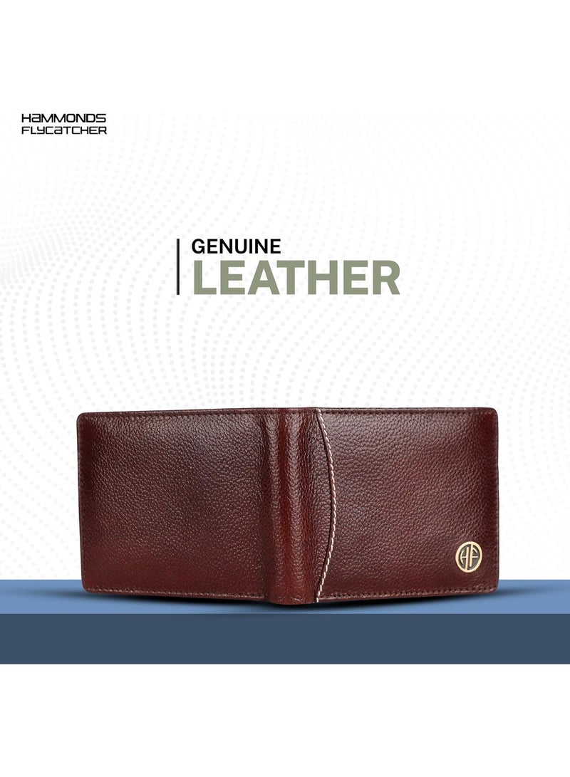  هاموندز فلاي كاتشر محفظة ثنائية الطي محمية بتقنية تحديد الهوية بموجات الراديو للرجال، مصنوعة من الجلد الأصلي، محفظة رجالية، محافظ جلدية للرجال، محفظة أنيقة بها 6 فتحات للبطاقات، وفتحة واحدة للهوية، وجيب للعملات المعدنية، هدية للرجال، لون بني - Image 3