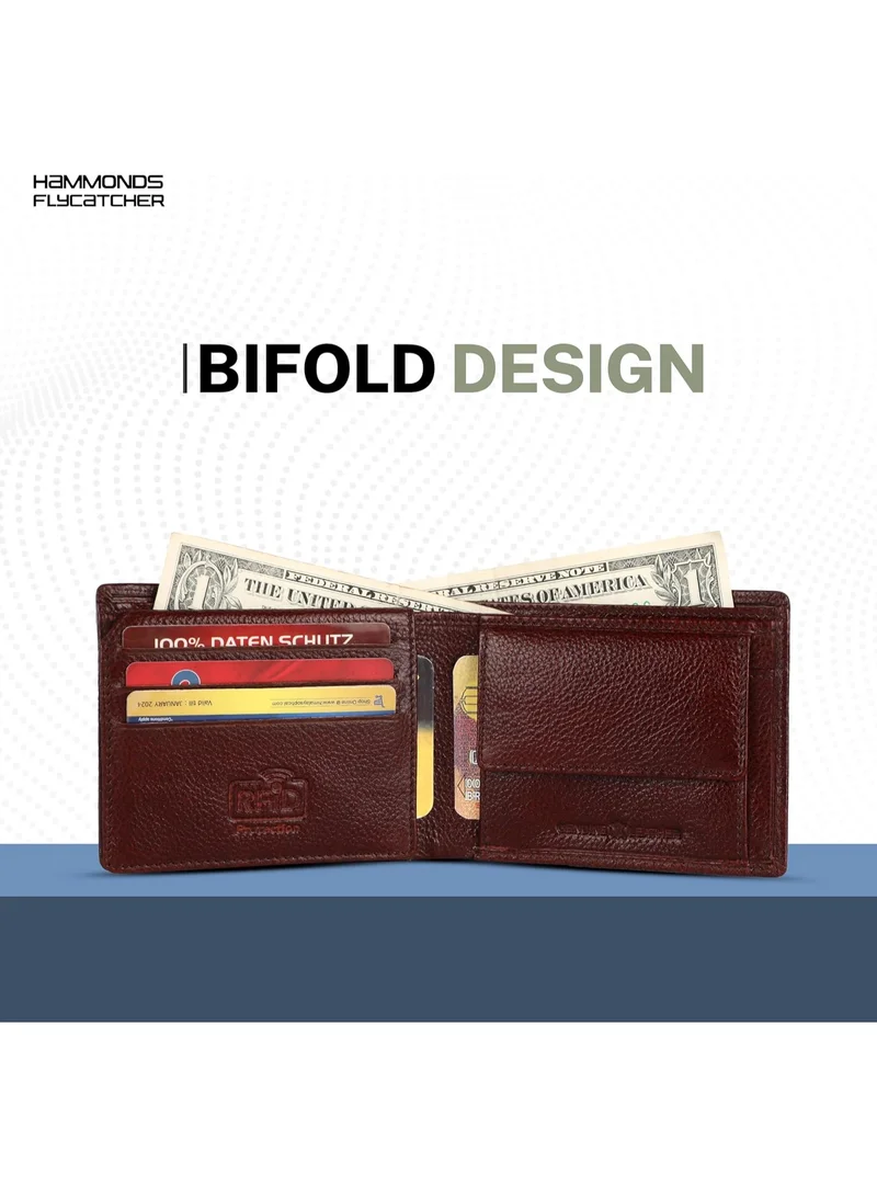 HAMMONDS FLYCATCHER RFID Protected Bi-Fold Wallet for Men Leather Original, Mens Wallet, Leather Wallets for Men, Stylish Purse with 6 Card Slots, 1 ID Slot, Coin Pocket, Gift for Mens, Brown