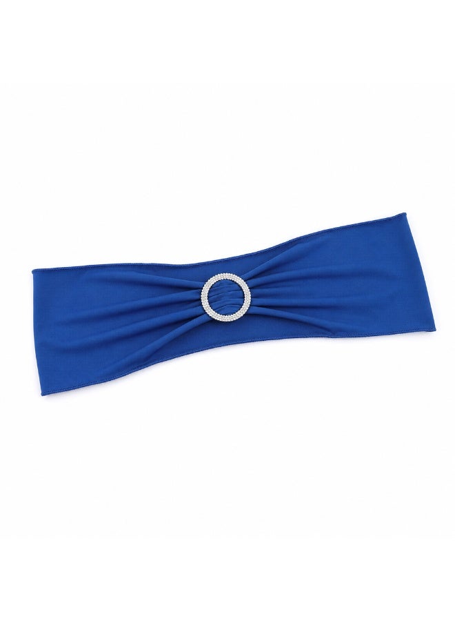 10 Pcs Spandex Chair Sashes with Rhinestone Ring Buckle, Stretch Chair Band for Wedding Banquet Party Hotel Event Decor, Royal Blue, 15×36cm - Image 1