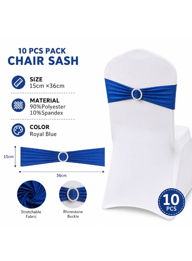 10 Pcs Spandex Chair Sashes with Rhinestone Ring Buckle, Stretch Chair Band for Wedding Banquet Party Hotel Event Decor, Royal Blue, 15×36cm - Image 5