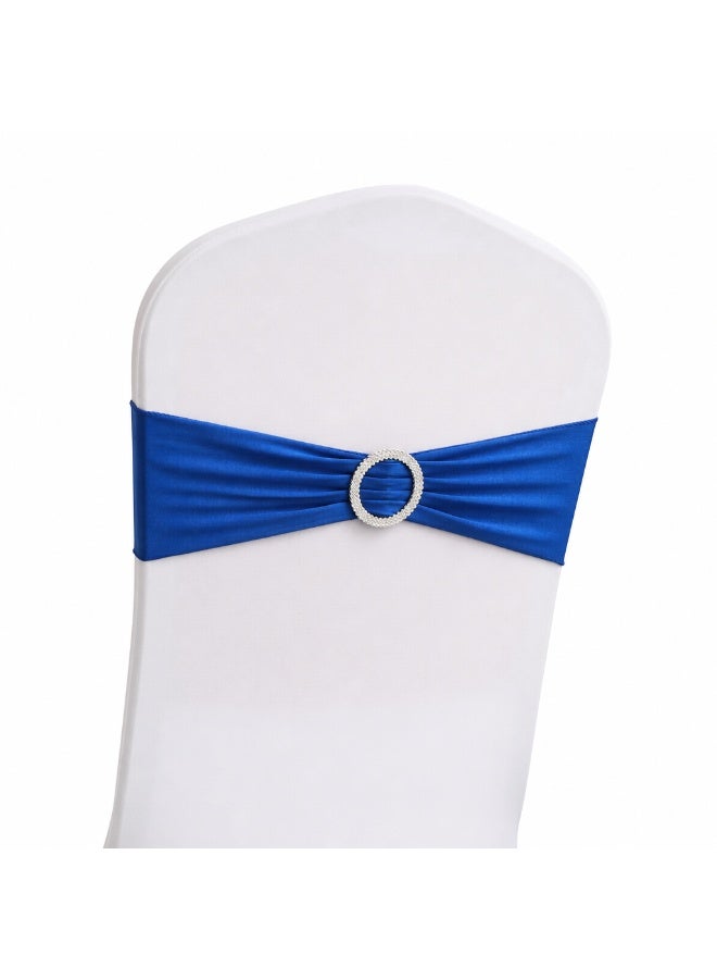 10 Pcs Spandex Chair Sashes with Rhinestone Ring Buckle, Stretch Chair Band for Wedding Banquet Party Hotel Event Decor, Royal Blue, 15×36cm - Image 2