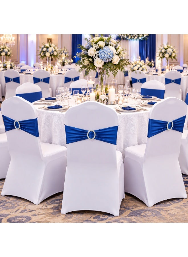 10 Pcs Spandex Chair Sashes with Rhinestone Ring Buckle, Stretch Chair Band for Wedding Banquet Party Hotel Event Decor, Royal Blue, 15×36cm - Image 4