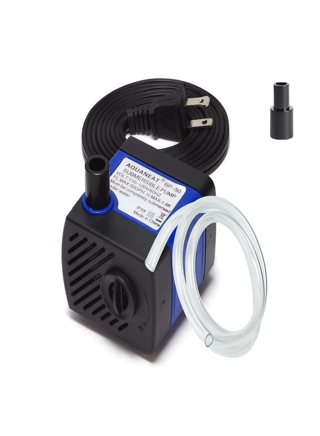 AQUANEAT Small Fountain Pump, 50 GPH Mini Submersible Water Pump with 3.3 ft Tubing, for Aquarium Fish Tank, Pet Water Fountain, Hydroponics, Pond Waterfall Filter Pump - Image 1