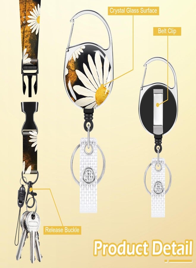 Anseal Breakaway Lanyards for Id Badges, Flower Retractable Badge Holders with Keychain, Id Credit Card Holder Vertical Name Tag Protector Badge Reel for Nurse Teacher Student - Image 3