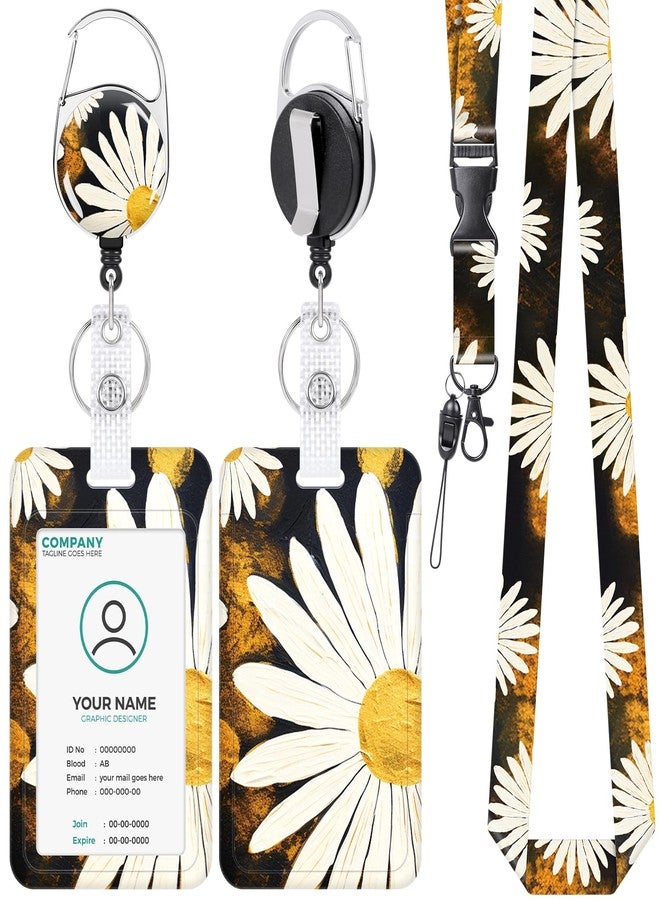 Anseal Breakaway Lanyards for Id Badges, Flower Retractable Badge Holders with Keychain, Id Credit Card Holder Vertical Name Tag Protector Badge Reel for Nurse Teacher Student - Image 1