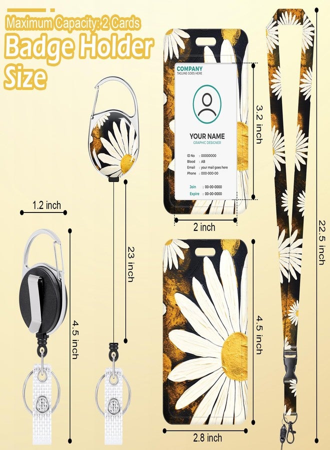 Anseal Breakaway Lanyards for Id Badges, Flower Retractable Badge Holders with Keychain, Id Credit Card Holder Vertical Name Tag Protector Badge Reel for Nurse Teacher Student - Image 2