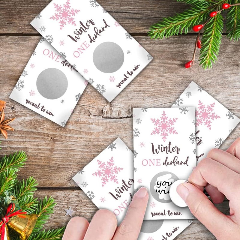 REWIDPARTY 50 Blank Pink Snowflake Scratch Off Game Cards Wedding Bridal Shower Scratch Off Gift Cards Festival Raffle Tickets Customer Appreciation Cards Winter Party Supplies for Small Business - Image 5