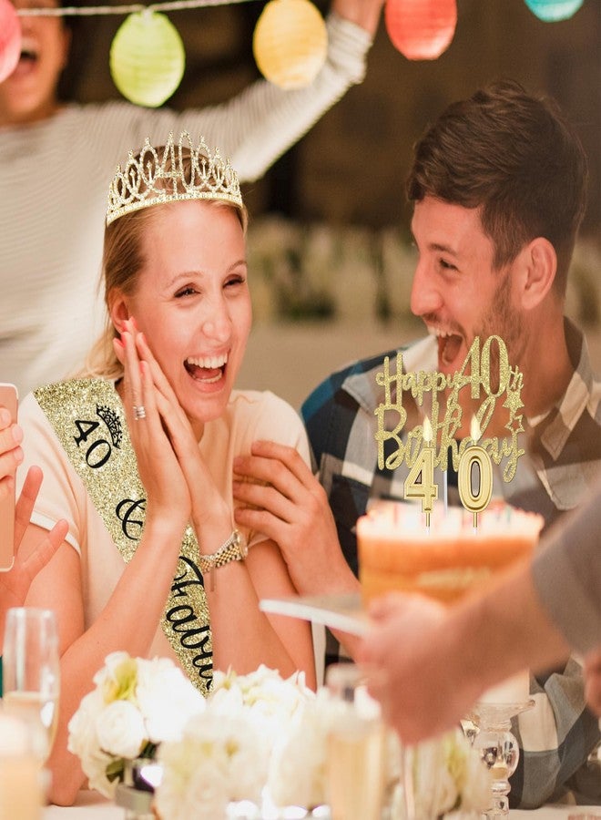 YeohJoy 40th Birthday Decorations for Women - Sash, Tiara, Cake Topper, Candles, Big Balloons, and Gifts (Gold) - Image 4