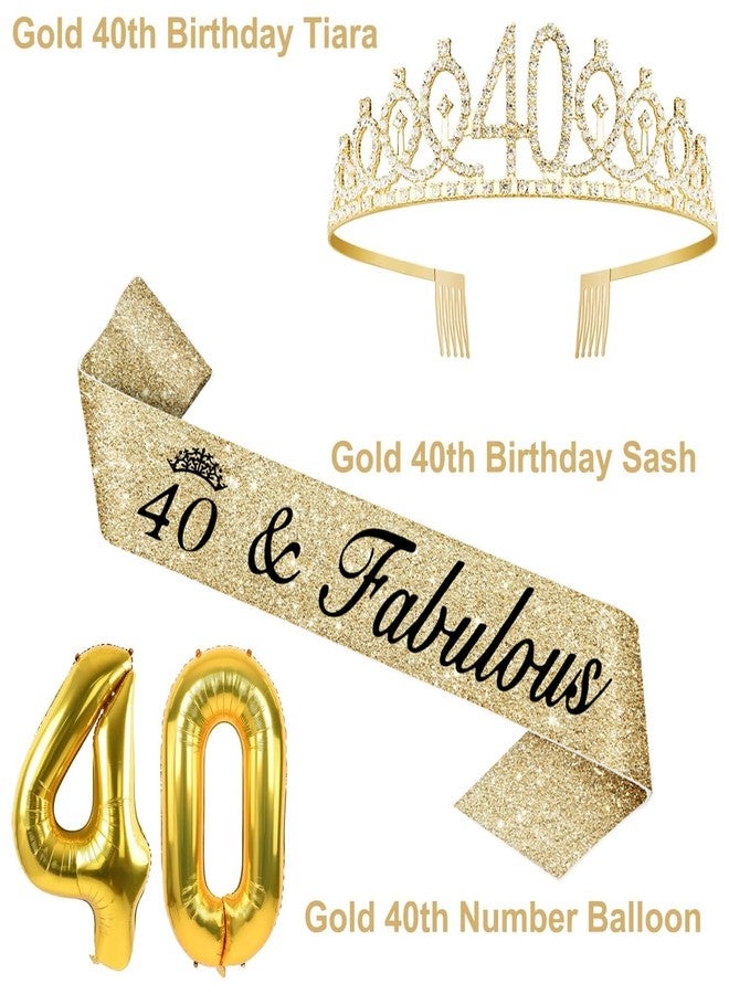 YeohJoy 40th Birthday Decorations for Women - Sash, Tiara, Cake Topper, Candles, Big Balloons, and Gifts (Gold) - Image 2