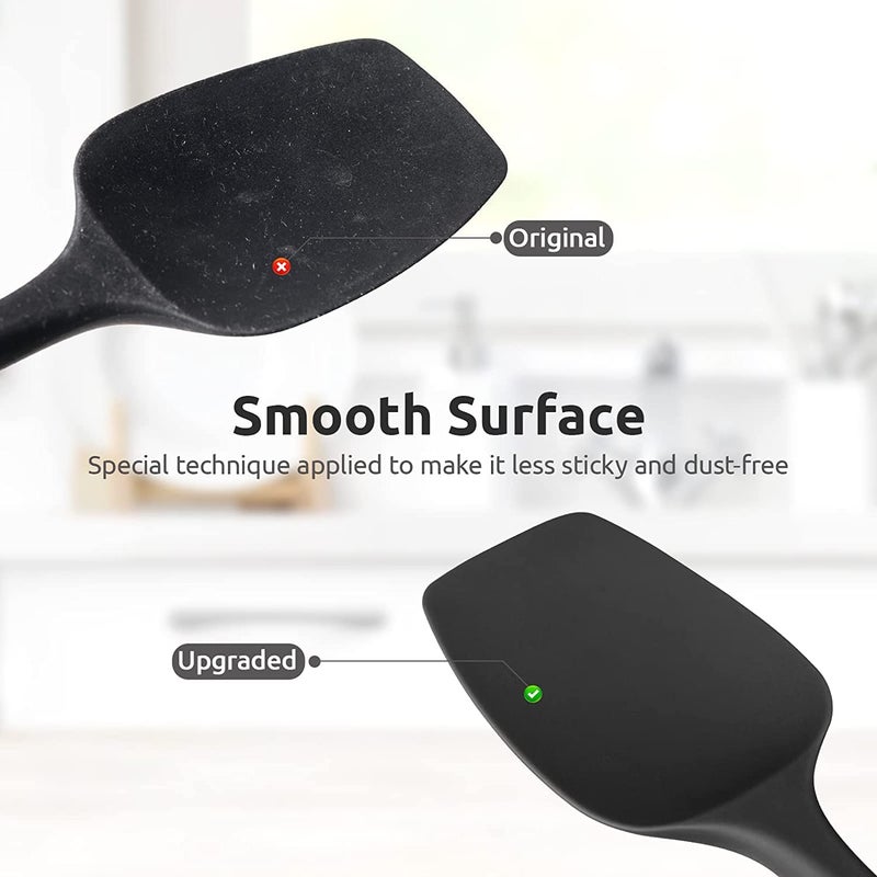 TASKHOUSE Silicone Spatula Set Kitchen Heat Resistant Non Stick Coating with Steel core Utensils for Cooking Baking Cake Decorating Rubber Spatula Turner Spoonula Set of 5 Black - Image 3