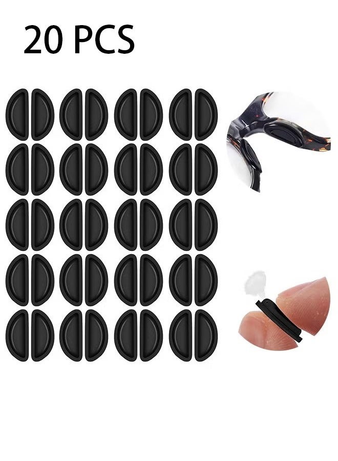 20 Pairs Eyeglass Nose Pads, Soft Silicone Adhesive Glasses, Anti-Slip Heighten Air Chamber Nose Pads, Design More Soft and Comfortable for Full Plastic Frames, Eyeglasses, Sunglasses（Black）