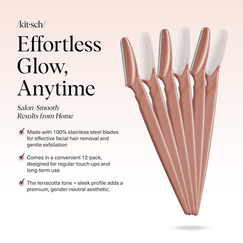 Kitsch Dermaplane Razor for Women Face – Face Razors for Women & Men, Eyebrow Trimmer & Face Shaver – Exfoliating Facial Razor & Skin Care Tool for Smoother Skin - Terracotta, 6 pcs - Image 2