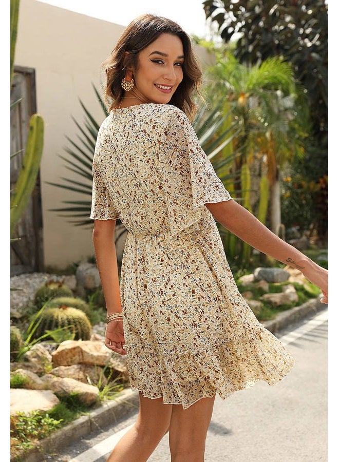 Manydress Women's Chiffon Floral Print V Neck Casual Mini Boho Ruffle Swing Dress MY068 117, Navy Print, S - Image 2