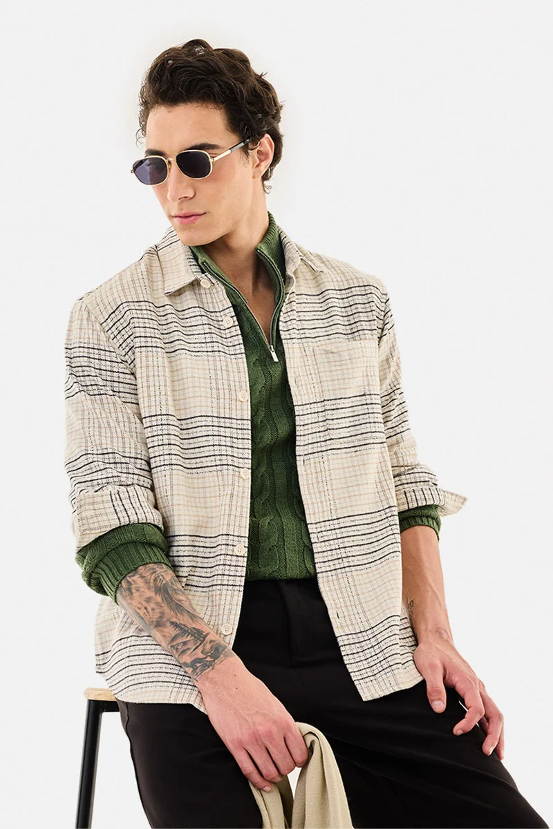 SNITCH Cream Striped Long Sleeve Regular Fit Shirt