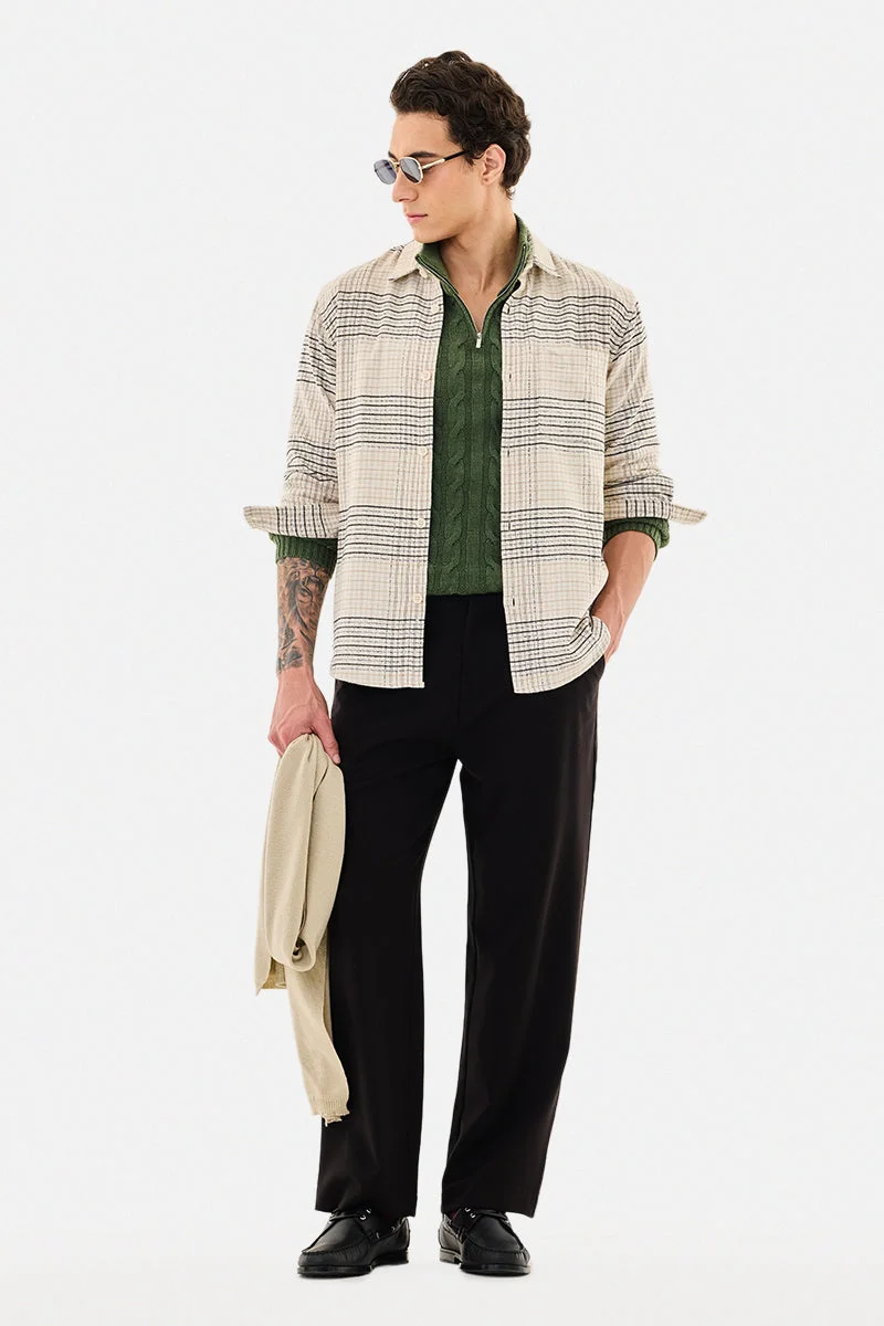 SNITCH Cream Striped Long Sleeve Regular Fit Shirt