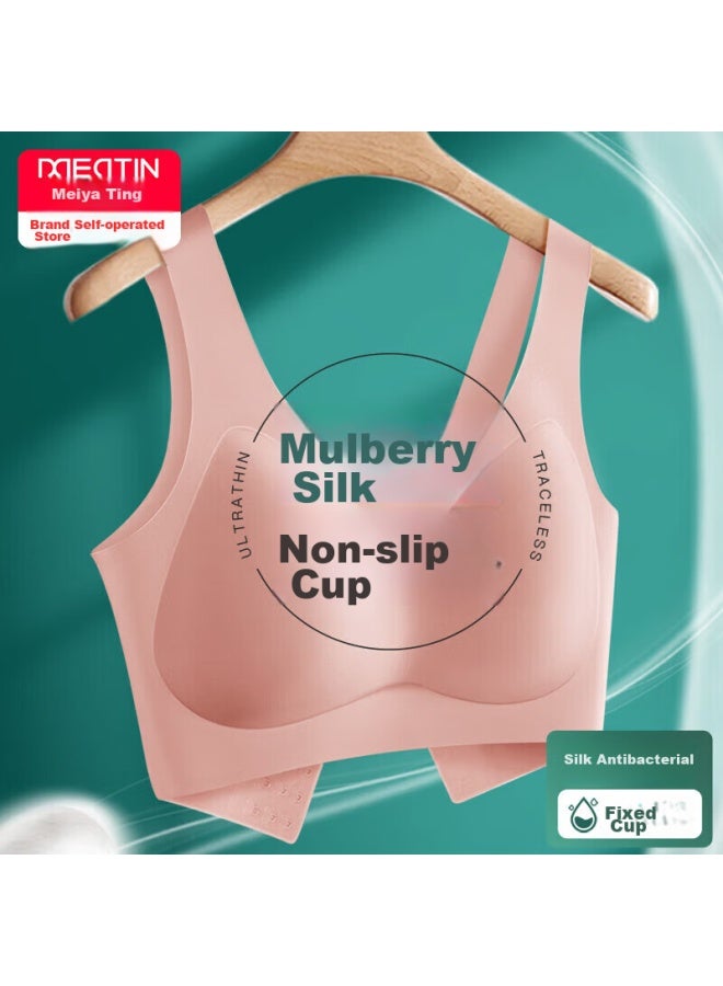Mei Ya Ting Meiyating Women's Bra, Wireless, Silk, Fixed Cups, Seamless, Push-up For Small Side Support, Beautiful Back, Thin Style, XL - Image 1