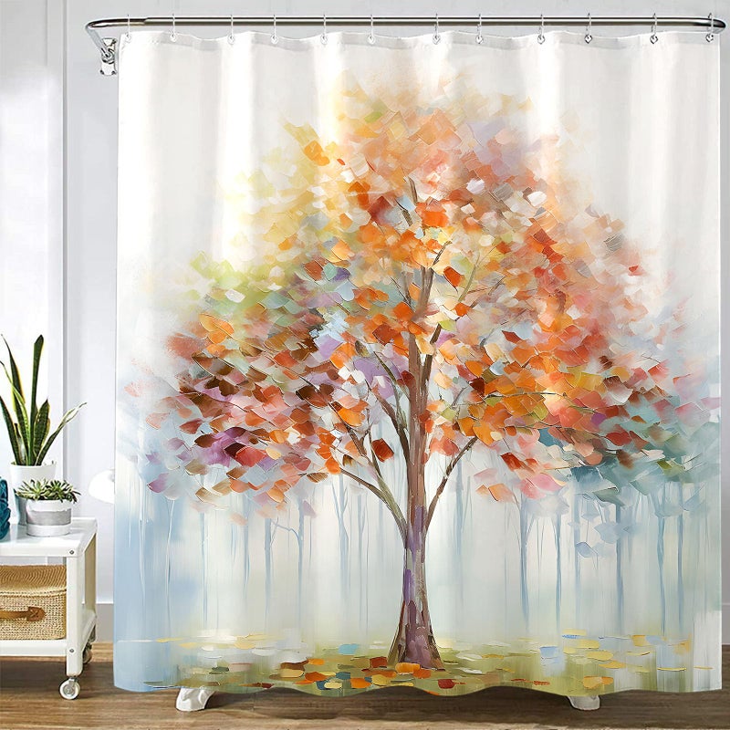Fowocu Colorful Tree Shower Curtain Abstract Aesthetic Oil Painting Shower Curtains for Bathroom Decorative Cute Nature Art Waterproof Fabric Bath Curtain Decor (72''?72''  Multicolor) - Image 1