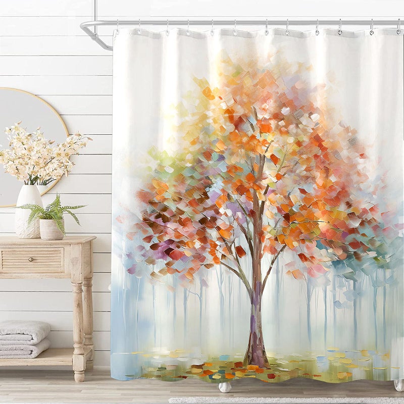 Fowocu Colorful Tree Shower Curtain Abstract Aesthetic Oil Painting Shower Curtains for Bathroom Decorative Cute Nature Art Waterproof Fabric Bath Curtain Decor (72''?72''  Multicolor) - Image 5