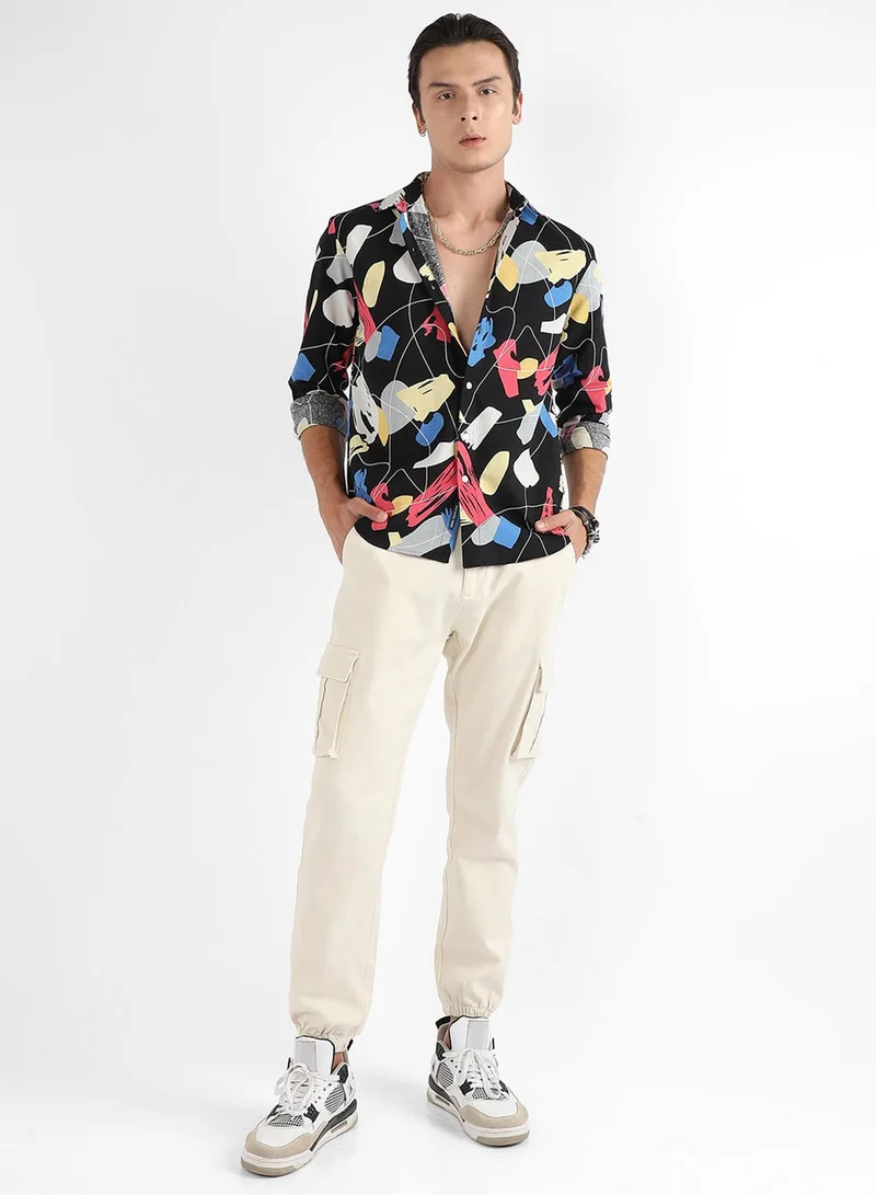 Campus Sutra Men's Multicolour Abstract Lined Through Shirt