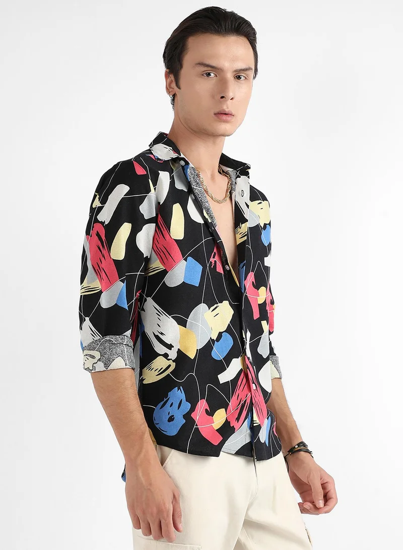 Campus Sutra Men's Multicolour Abstract Lined Through Shirt