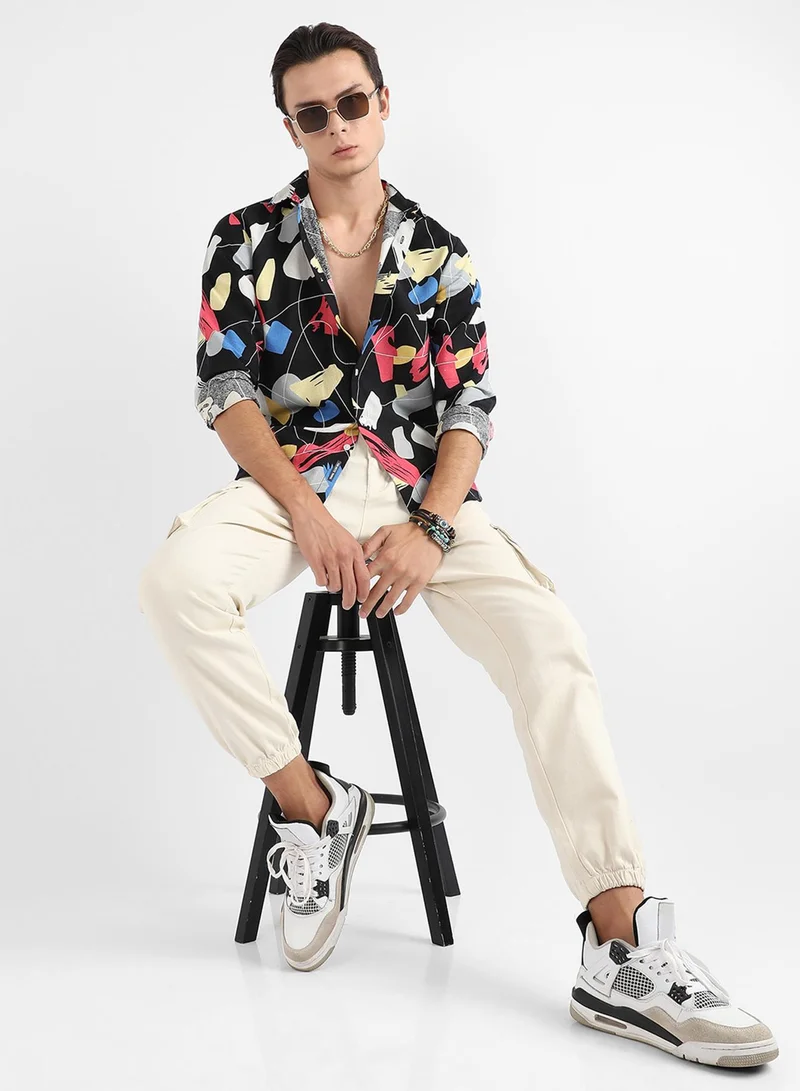 Campus Sutra Men's Multicolour Abstract Lined Through Shirt