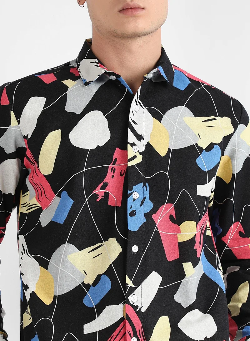 Campus Sutra Men's Multicolour Abstract Lined Through Shirt