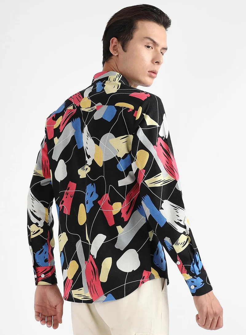 Campus Sutra Men's Multicolour Abstract Lined Through Shirt