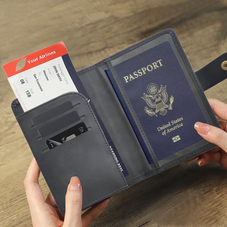 ZYAQUDEC Passport Holder with Multiple Card Slots,RFID-Blocking Passport Cover,Stylish Unisex Design for Men & Women,Ideal Gift for Frequent Flyers (Passport+Boarding Pass+Vaccine Card)(BLACK) - Image 4