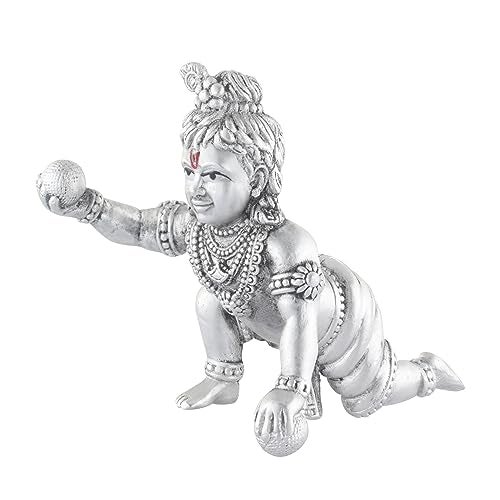 PRD CARATCAFE Silver Bal Gopal Krishna Idol in 925 Pure Silver for Janamashtmi Pooja at Home Temple (Mandir) Office | 33-37 Gm | 1.8 x 1.5 Inches - Image 3